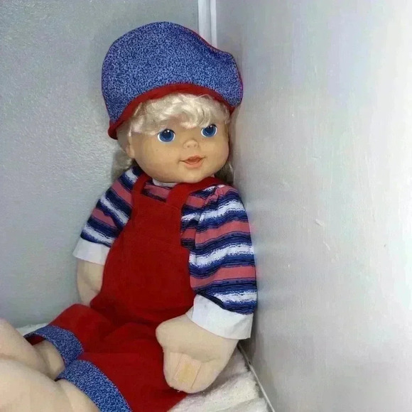 1997 Cititoy Bashful Kids Doll 22 Inch Blonde Girl Red Overalls Blue Eyes - Picture 6 of 13